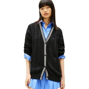 Tommy Jeans Women's Medium Weight Cotton Cable Cardigan with Knit Flag Print in Kuwait