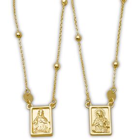 Religious Scapular Necklace, Sacred Heart of Jesus and Our Lady of Mount Carmel Medallions, 14k Gold Laminated Brass, 26 Inches in Kuwait