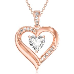KQ&TTENG Birthstone Necklace Jewellery Rose Gold Heart Necklace Birthday Gifts for Women Wife Mother Her in Saudi Arabia