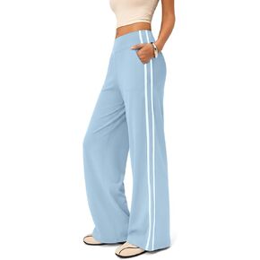 Track Pants Women–High Rise Loose Yoga Sweatpants with Pockets, Contrast Trim Trendy Wide Leg Pants for Gym Sport Street in Saudi Arabia