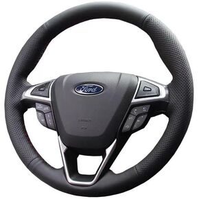 ملحق حماية داخلي من الجلد المثقوب باللون الأسود مخيط يدويًا لتغطية عجلة قيادة السيارة، لسيارة Ford Fusion 2013 2014-2020 / لسيارة Ford Edge 4dr SUV 2015 2016 2017 2018 2019 2020 in Kuwait