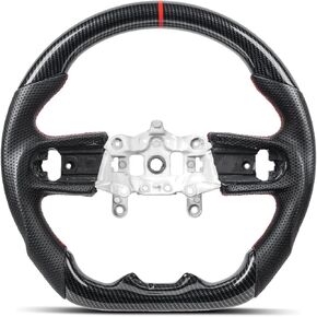Hydro-Dip Carbon Fiber Steering Wheel for Jeep Wrangler JK JKU 2011-2017, Sport Sahara Rubicon Willys, Red Stripe & Stitching Flat Bottom Perforated Black Leather Sport Grip in Kuwait