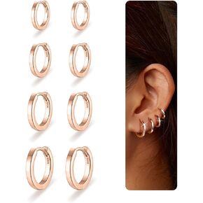 4 Pairs Sterling Silver Earrings For Women Trendy 14K Gold Plated Small Huggies Hoop Earrings Hypoallergenic Cartilage Sleeper Hoop Earring Set for Multiple Piercing 6/8/10/12mm in Saudi Arabia