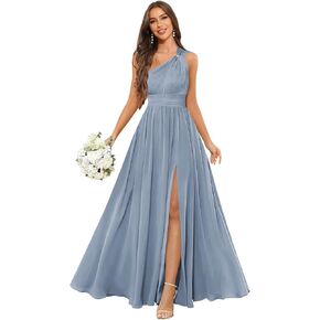 GUKARLEED Women’s Long One Shoulder Bridesmaid Dresses Wrap Ruffles Chiffon A-line Wedding Guest Dress Formal Dress with Slit in Kuwait
