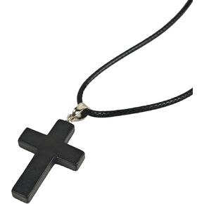 Shungite Crystal Cross Necklace - Black Healing Pendant with Leather Cord in Kuwait