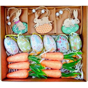 Easter Tree Decorations and Ornaments,18PCS Easterdday Egg Wooden Rabbit Carrot Hanging Ornaments,Handpainted Colorful Foam Egg Bunny Foam Glitter Carrots EasterDecor Home Party DIY Crafts in Saudi Arabia
