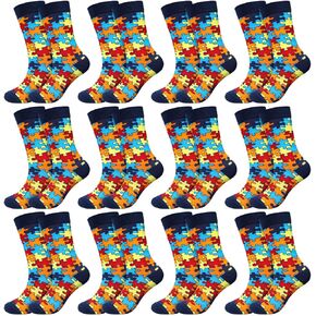 12 Pairs Autism Socks for Women Men Colorful Puzzle Socks Adult Autistic Puzzle Stuffs Autism Awareness Month Gifts in Kuwait