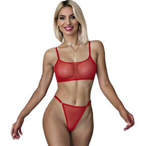 Sheer Lingerie Sets for Women Sexy, Mesh Bra and Panty Sets for Women See Through Lingerie 2 Piece, Red, Onesize 2-8 in Kuwait