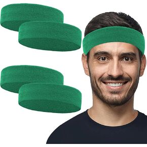 4 Pack Sweatbands Sports Headband for Men Women Moisture Wicking Athletic Cotton Terry Cloth Sweatband Sweat Bands Headbands for Tennis,Basketball,Pickleball,Running,Gym,Working Out -Dark Green in Saudi Arabia