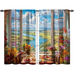 Floral Kitchen Curtains Short Rod Pocket Drapes Tiers Window Curtains for Basement Bathroom 2 Panels 28x36in in Saudi Arabia