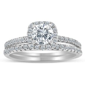 1.00ctw Diamond Halo Bridal Set Engagement Ring in 10k White Gold (H-I, I2) in Kuwait