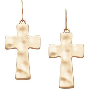 Rosemarie & Jubalee Women's Chic Western Style Matte Finish Hammered Metal Cross Religious Dangle Earrings, 1.75" in Kuwait