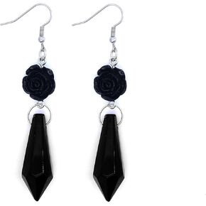 Goth Bat Halloween Earrings,Black Crystal Dangle Earrings for Women,Weird Vampire Hook Earrings for Women in Kuwait