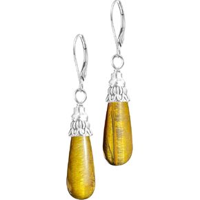 Natural Simple Single Stone Drop Earrings,Silver Real Genuine Crystal Quartz Gemstone Statement Dangle Earrings for Women Her in Kuwait