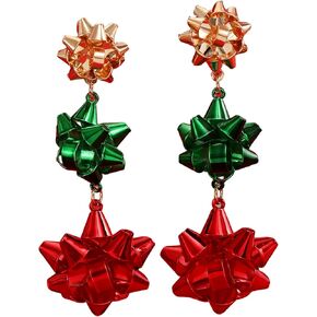 Christmas Earrings for Women Vintage Triple Red Green Xmas Bow Drop Dangle Stud Earring Fashion Xmas Winter Holiday Party Jewelry for Women in Kuwait