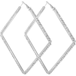 Exaggerate Big Crystal DiamondHoop Earrings, Large Rhinestone Hoops, Sparkly Big Hoop Earring, Women Party Dance Fashion Jewelry, Women Fashion Wedding Accessories for Sensitive Ears (100mm, Sliver) in Kuwait