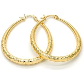 Women's 14K Gold Layered Oval Hoop Earrings Diamond Cut Finish Tear Drop Shape Hollow 4mm (50X40mm) in Kuwait
