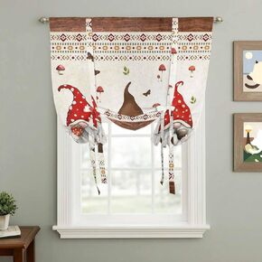 Boho Gnomes Tie Up Curtains for Window, Farmhouse Vintage Geometric Mushroom Brown Thermal Insulated Balloon Shade Adjustable Rod Pocket Curtains Valance Panels for Kitchen Bathroom Café 42'' x 63'' in Saudi Arabia