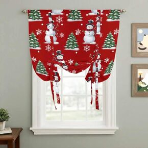 Red Christmas Snowman Tie Up Curtains for Window, Winter Snowflakes Xmas Tree Forest Thermal Insulated Balloon Shade Adjustable Rod Pocket Curtains Valance Panels for Kitchen Bathroom Café 34'' x 45'' in Saudi Arabia