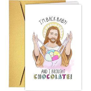 UUEFKTN Funny Jesus Easter Card, Humorous Jesus Eggs Chocolate Card, Easter Sunday Celebration Card, Humorous Easter Card For Friends Family Member in Kuwait