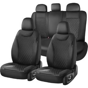 Coverado Front and Back Seat Covers, 5-Pack Universal Seat Covers for Cars, Leather & Fabric Splicing Design Car Seat Protectors, Waterproof Auto Seat Cushions Universal for Vehicles, Black & Beige in Kuwait