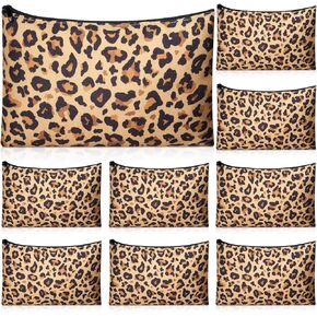 10 Pcs Leopard Canvas Makeup Bags for Women Leopard Cosmetic Bags with Zipper Bulk Pencil Bag Travel Toiletry Pouch Gift for Baby Shower Animal Theme Party in Kuwait