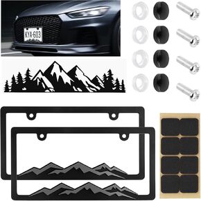 2PCS Raised Mountain License Plate Frames with Mountain Car Sticker,2 Hole Car License Plate Frame as Cars Decorations,Stylish Cars Plates Frame Kit Includes Screw Caps/Screws in Kuwait