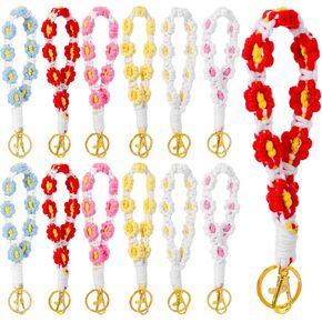 12 Pcs Boho Macrame Keychain flower wristlet keychain bulk for women groovy party favors birthday party decorations Handcrafted Aesthetic Key Chain with Tassel for Women Car Key Purse Wall in Kuwait