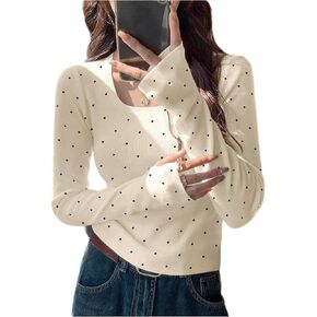 GORGLITTER Women's Cozy Polka Dots Sweater Long Sleeve Dressy Casual Fall Jumper Tops with Thumb Hole in Kuwait