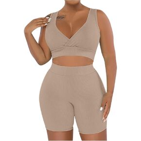 طقم مكون من قطعتين للنساء لتمارين الصيف، حمالة صدر رياضية، شورت لراكبي الدراجات النارية، ملابس يوجا عالية الخصر، ملابس رياضية مثيرة in Kuwait
