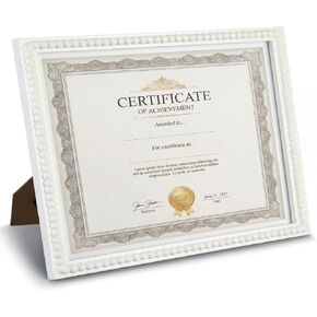 إطار الشهادة 8.5 × 11 حامل صور خشبي لشهادة الدبلوم من الخشب الصلب مع شماعات، قائم بذاته لعرض الحائط على سطح الطاولة (أبيض) in Kuwait