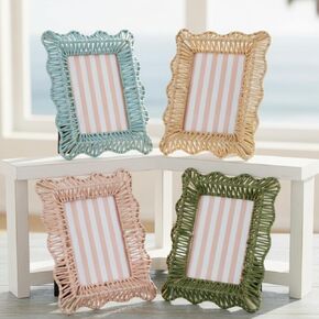 4 Pack Wicker Weave Scalloped Picture Frame 5 x 7 Inch Colorful Cute Boho Rattan Photo Frame Wavy Edge Decorative Wood Farmhouse Home Decor for Wall and Tabletop Display Family Wedding Gifts in Kuwait