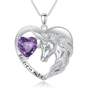 Unicorn Heart Necklace, Dainty 925 Sterling Silver Amethyst Pendant with CZ, Fantasy Magical Jewelry Gift for Women in Kuwait