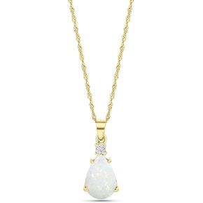 14K Gold Opal Necklace - October Birthstone 8x12mm with 14K Solid Yellow Gold Pendant and 2.5 mm White CZ - Thin 14K Gold Chain, White Opal Gemstone,Handmade Birthday Gift for Classy Women in Kuwait