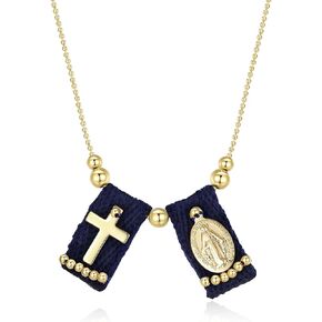 Virgin Mary Cross Scapular Necklace - 18K Gold Plated Catholic Pendant, Adjustable Colorful Cord, Handmade Gift for Women Baptism First Communion, Spiritual Protection Jewelry‌ in Saudi Arabia