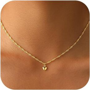Heart Necklace for Women Dainty 14K Gold/Silver Plated Love Charm Pendant Choker Adjustable Chain Meaningful Cute Jewelry Gift for Her Wife Best Friend Couple in Kuwait