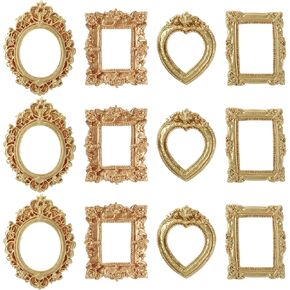 12 قطعة من إطارات الصور الذهبية الصغيرة، إطارات عتيقة صغيرة، إطار صورة صغير عتيق من الراتنج، إطار صورة صغير بيضاوي مستطيل للتعليق على الحائط لعرض المجوهرات بنفسك وديكور الحائط وحفلات العطلات in Kuwait