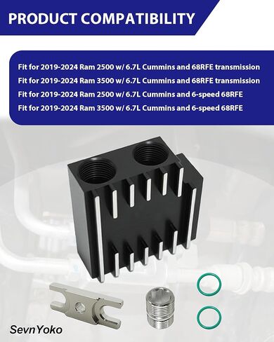 Thermal Bypass Valve Kit for 2019-2024 Ram 6.7L Cummins Diesel Engines - Fits 68RFE & AS69RC Transmissions - Aluminum Cooler Bypass with Billet Filter Coupler - Black Upgraded in Kuwait