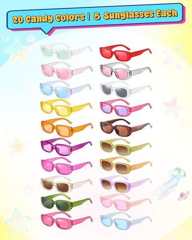 Pibupibu Wholesale 100 Pairs 90s Retro Rectangle Sunglasses Bulk Adults Unisex, Fun Colorful Y2k Glasses Party Favors in Saudi Arabia