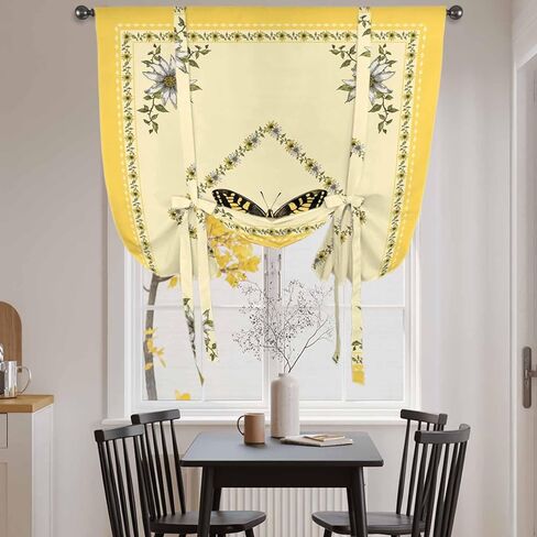Vintage Butterfly Tie Up Curtains for Window, Floral Botanical Retro Art Thermal Insulated Balloon Shade Adjustable Rod Pocket Curtains Valance Panels for Kitchen Bathroom Café 42'' x 45'' in Saudi Arabia