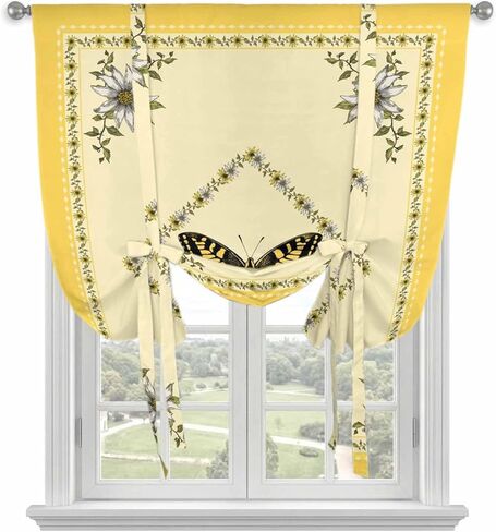 Vintage Butterfly Tie Up Curtains for Window, Floral Botanical Retro Art Thermal Insulated Balloon Shade Adjustable Rod Pocket Curtains Valance Panels for Kitchen Bathroom Café 42'' x 45'' in Saudi Arabia