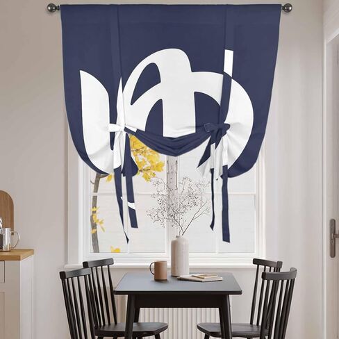 Japanese Style Tie Up Curtains for Window, Vintage Minimalist Navy Blue Thermal Insulated Balloon Shade Adjustable Rod Pocket Curtains Valance Panels for Kitchen Bathroom Café 42'' x 54'' in Saudi Arabia