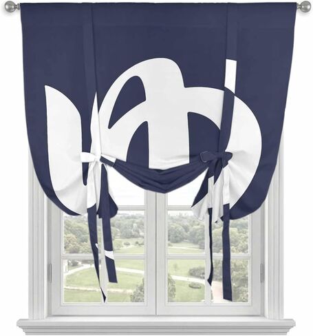 Japanese Style Tie Up Curtains for Window, Vintage Minimalist Navy Blue Thermal Insulated Balloon Shade Adjustable Rod Pocket Curtains Valance Panels for Kitchen Bathroom Café 42'' x 54'' in Saudi Arabia