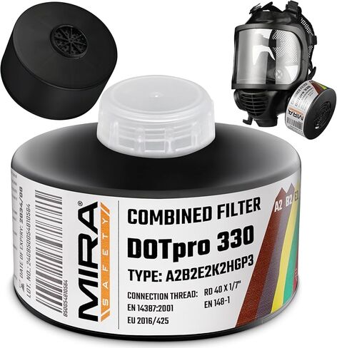 MIRA Safety - DotPro 330 - Industrial Grade Gas Mask Filter | A2 B2 E2 K2 HG P3 Filter Rating | Long Shelf Life | 40mm NATO Filter | Fits CBRN Gas Masks in Kuwait