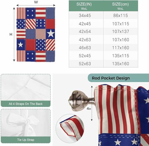 Independence Day Tie Up Curtains for Window, US Flag Star Stripe Vintage Thermal Insulated Balloon Shade Adjustable Rod Pocket Curtains Valance Panels for Kitchen Bathroom Café 42'' x 54'' in Saudi Arabia