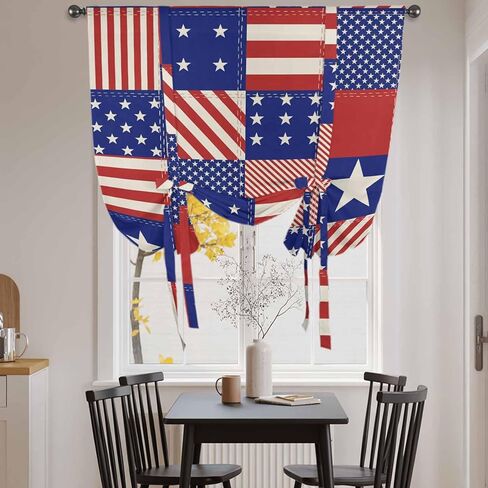 Independence Day Tie Up Curtains for Window, US Flag Star Stripe Vintage Thermal Insulated Balloon Shade Adjustable Rod Pocket Curtains Valance Panels for Kitchen Bathroom Café 42'' x 54'' in Saudi Arabia