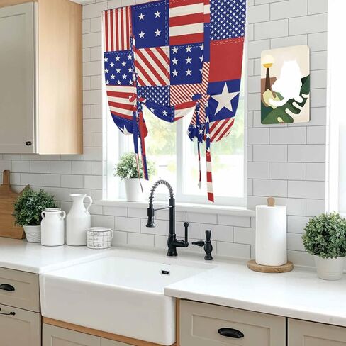 Independence Day Tie Up Curtains for Window, US Flag Star Stripe Vintage Thermal Insulated Balloon Shade Adjustable Rod Pocket Curtains Valance Panels for Kitchen Bathroom Café 42'' x 54'' in Saudi Arabia