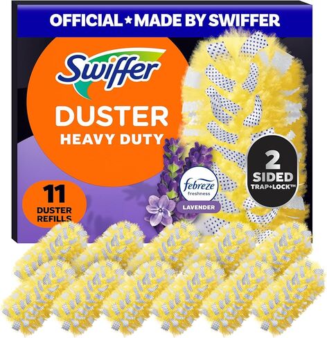 Swiffer Dusters Refill for Cleaning, Feather & Microfiber Duster Disposable Alternative, for Dusting Furniture, Blinds, Ceiling Fans, Walls, Helps Remove Allergens, Heavy Duty, Lavender, 11ct in Kuwait