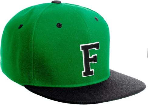 Classic Snapback Hat Custom A to Z Initial Letters, Green Black Cap White Black in Kuwait