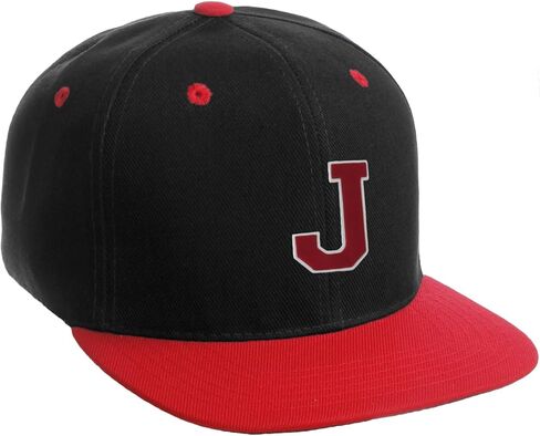 Classic Snapback Hat Custom A to Z Initial Letters, Black Red Cap White Red in Saudi Arabia